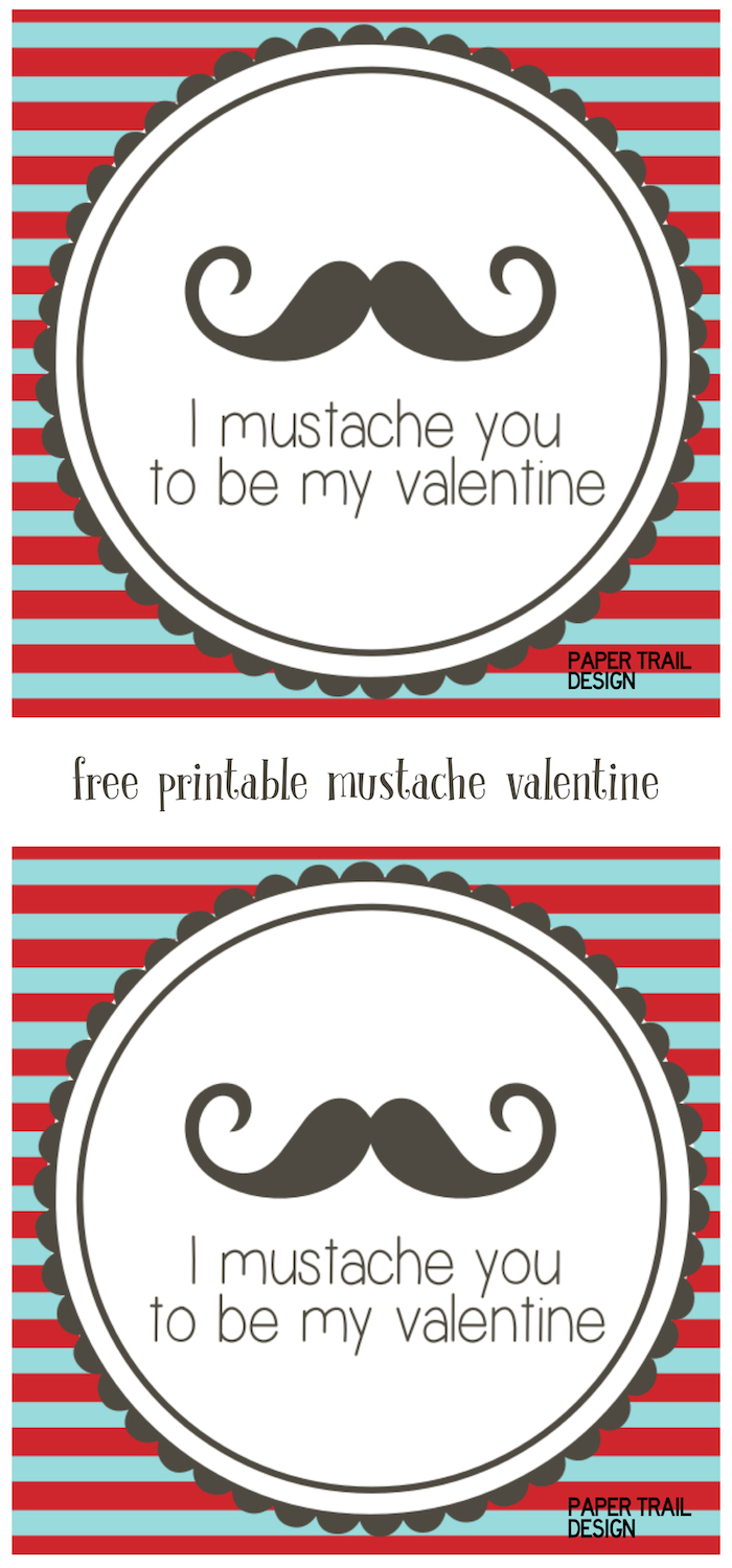 Free Printable Mustache Valentines Paper Trail Design