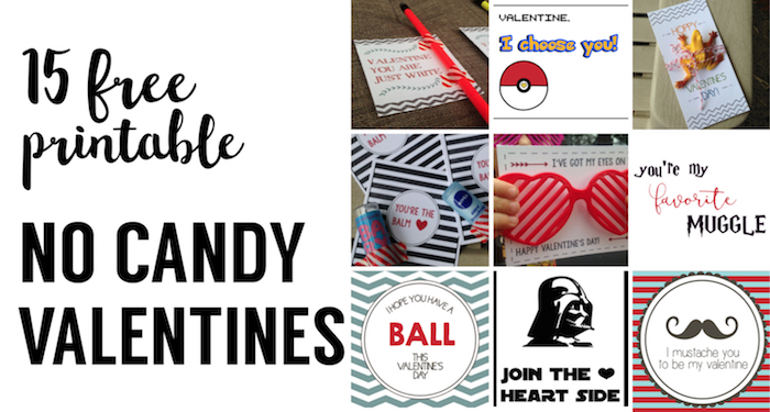 15 DIY free printable no candy valentines. Print these Valentine's Day cards for a school valentine party exchange. Great DIY printable valentines.