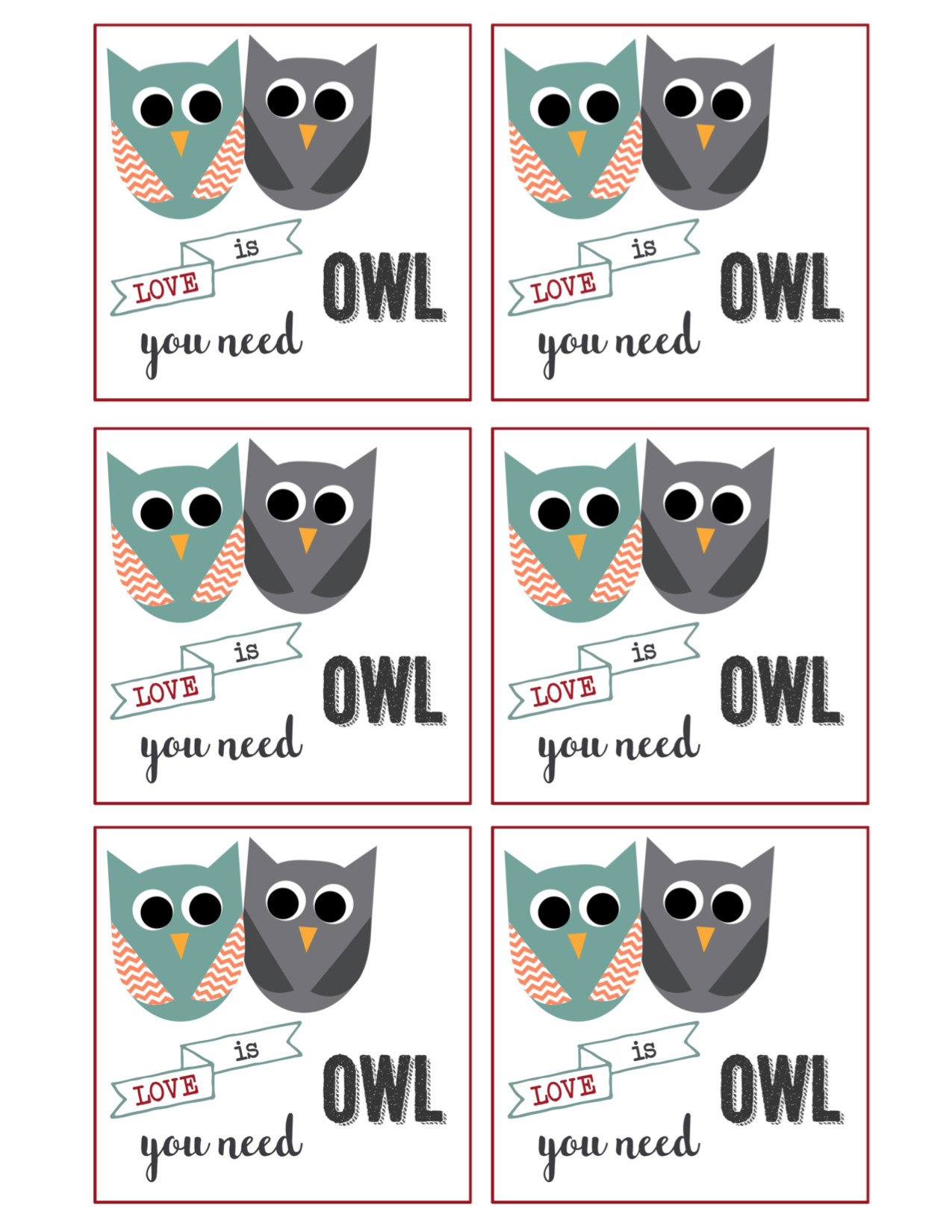 Free Printable Owl Valentine Cards Paper Trail Design