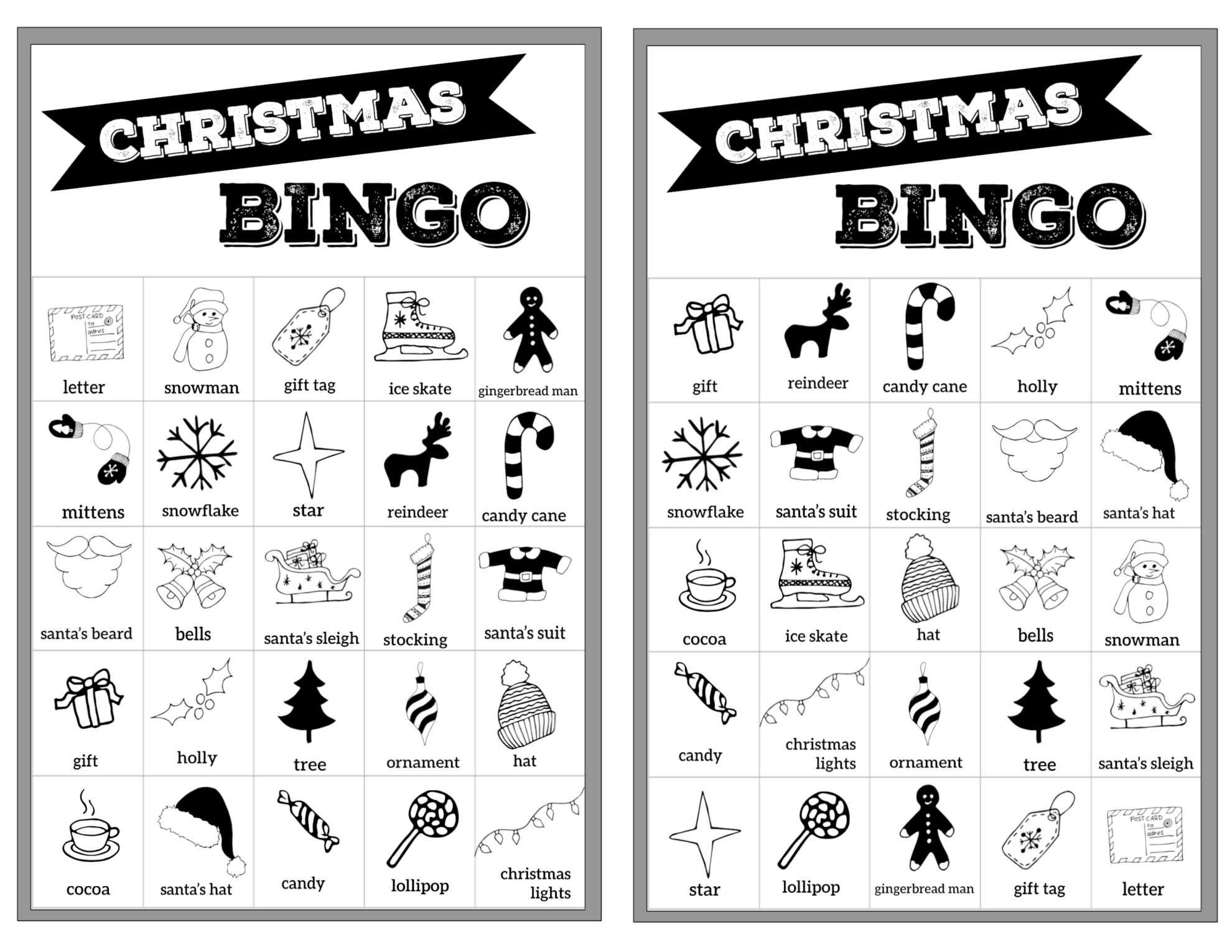 black and white christmas bingo