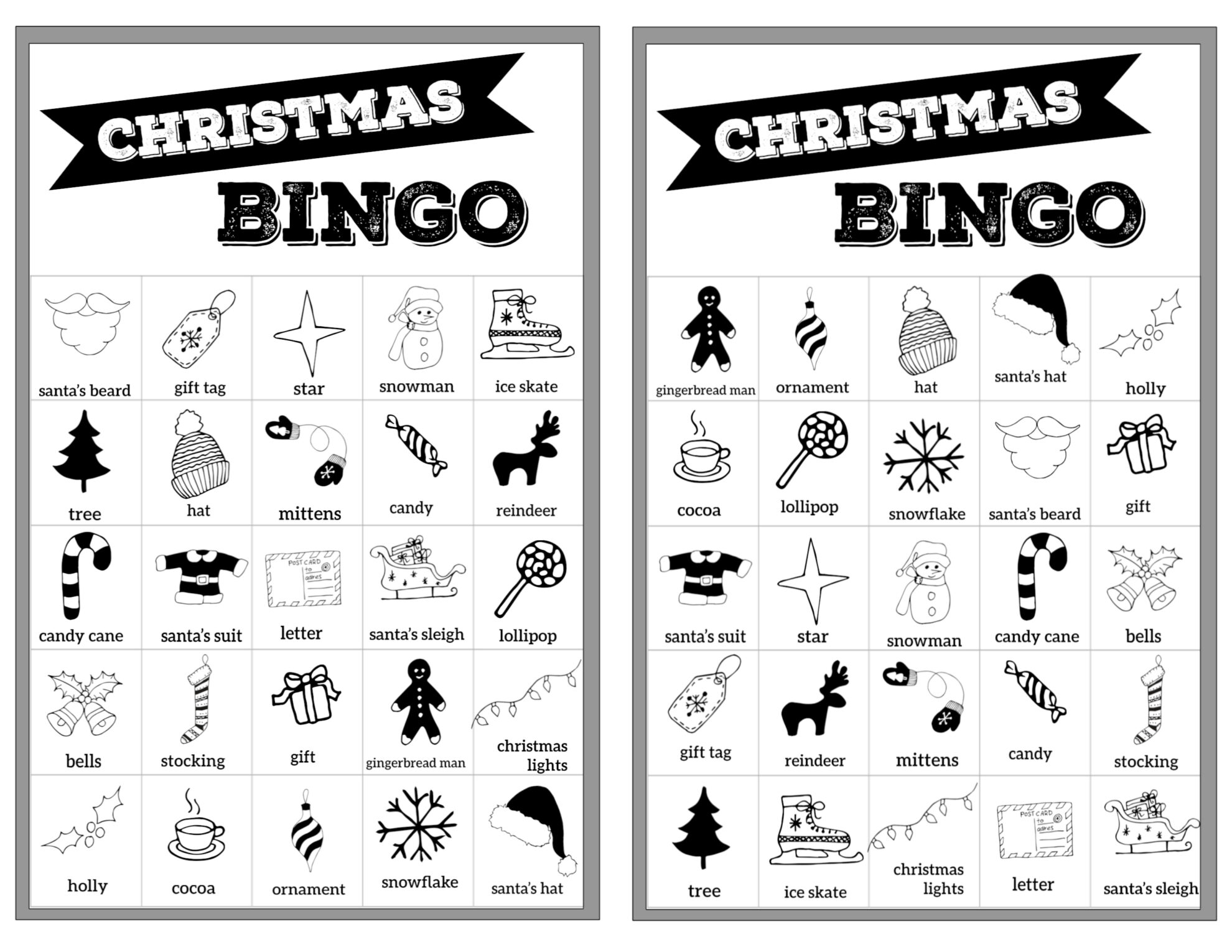 Christmas bingo card templates