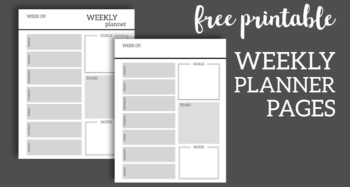 Free Printable Weekly Planner Pages. Organizer printable weekly planner with to-do list, goals, and notes. Printable weekly planner sheets. #papertraildesign #weeklyplannerpages #freeprintableplanner