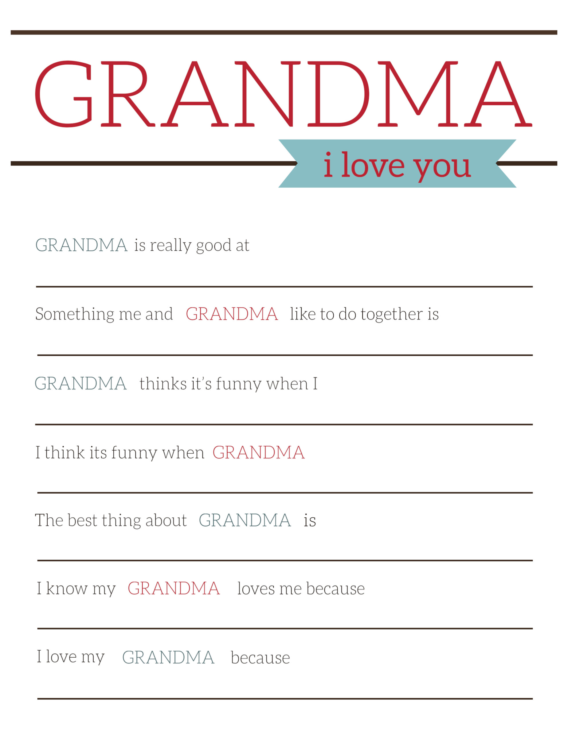 Grandma Gifts For Mother s Day Printable Card Paper Trail Design