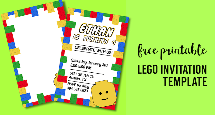 Free Printable Lego Birthday Party Invitation Template Paper Trail Design