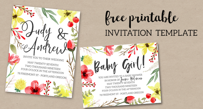 Download Pink Yellow Flowers Free Printable Invitation Template Paper Trail Design