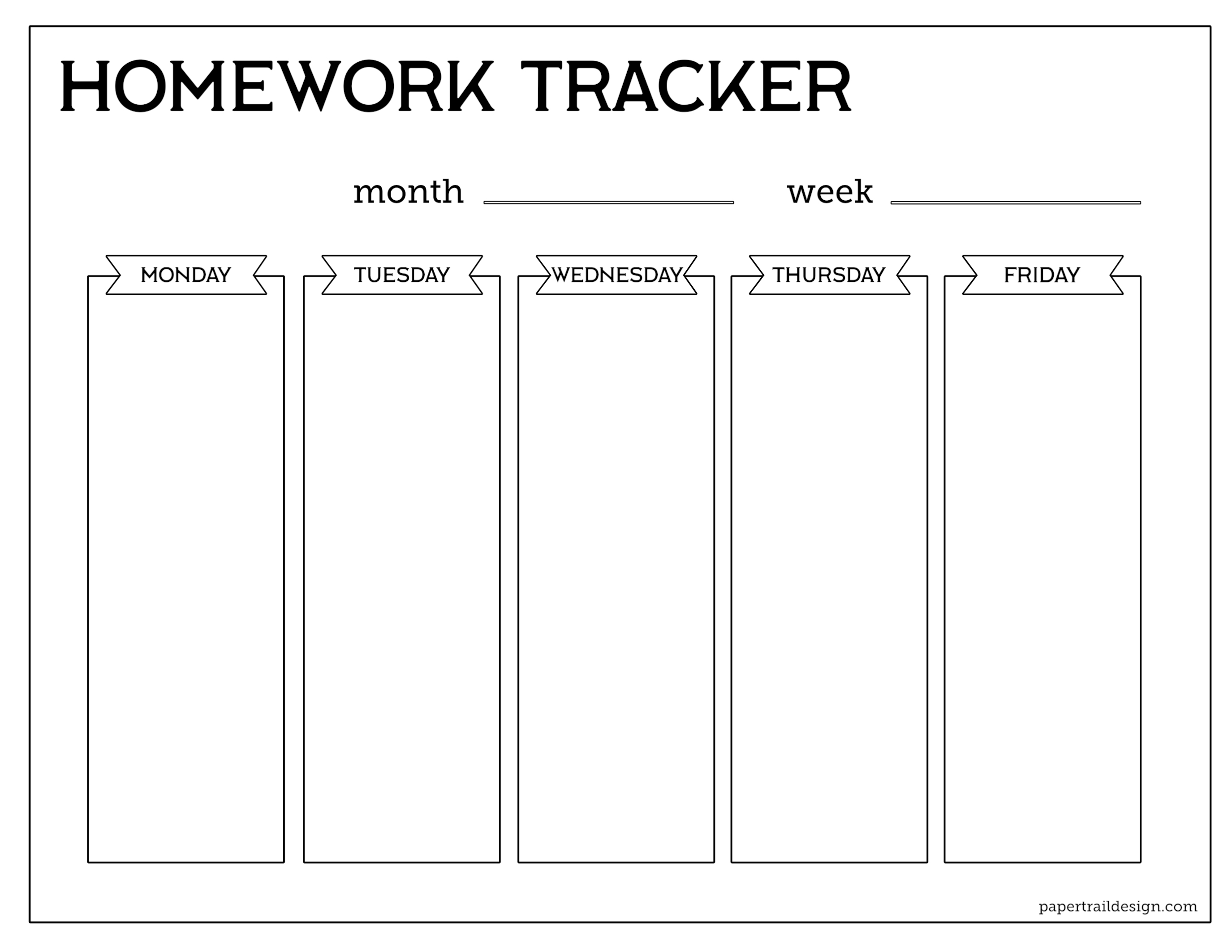 Free Printable Student Homework Planner Template - Paper Trail Design