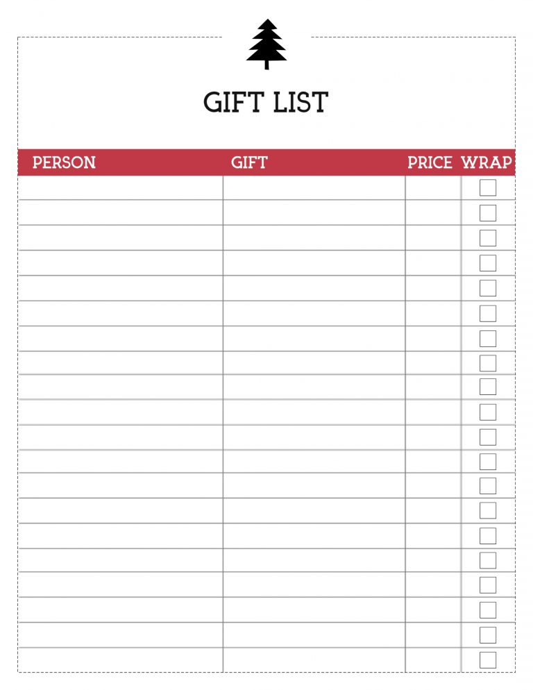 Free Printable Christmas List Template Gift List - Paper Trail Design