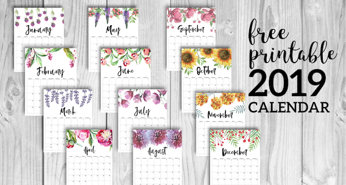 free printable calendar 2019 floral paper trail design