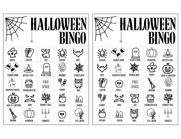Halloween Bingo Printable Game Cards Template - Paper Trail Design