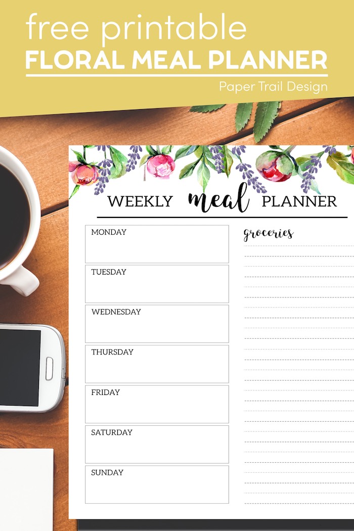 Floral Free Printable Meal Planner Template - Paper Trail Design