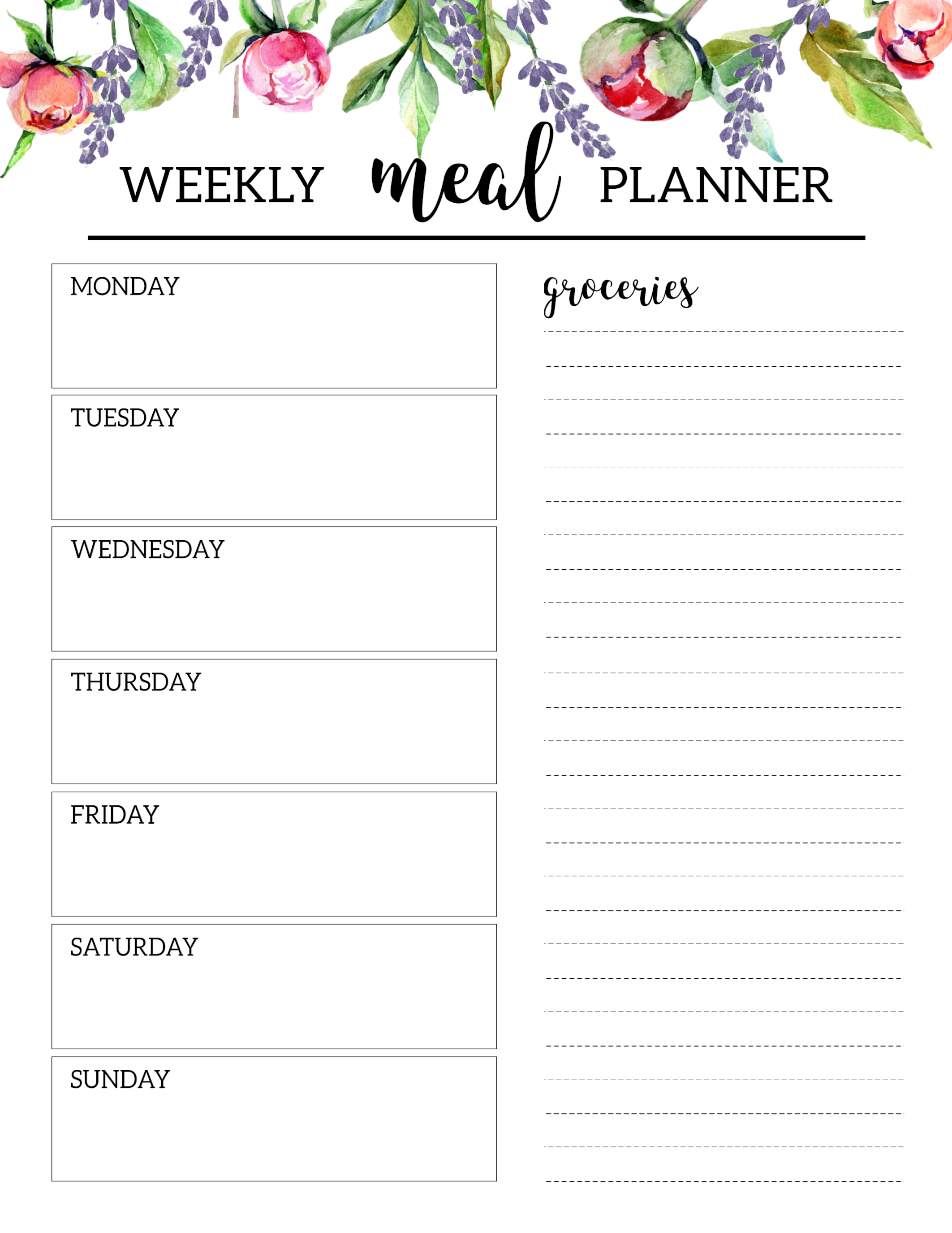 free weekly meal planner printable