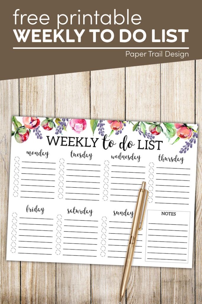 Floral Weekly To Do List Printable Checklist Template - Paper Trail Design