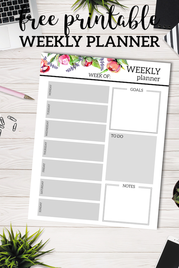 Floral Free Printable Weekly Planner Template - Paper Trail Design