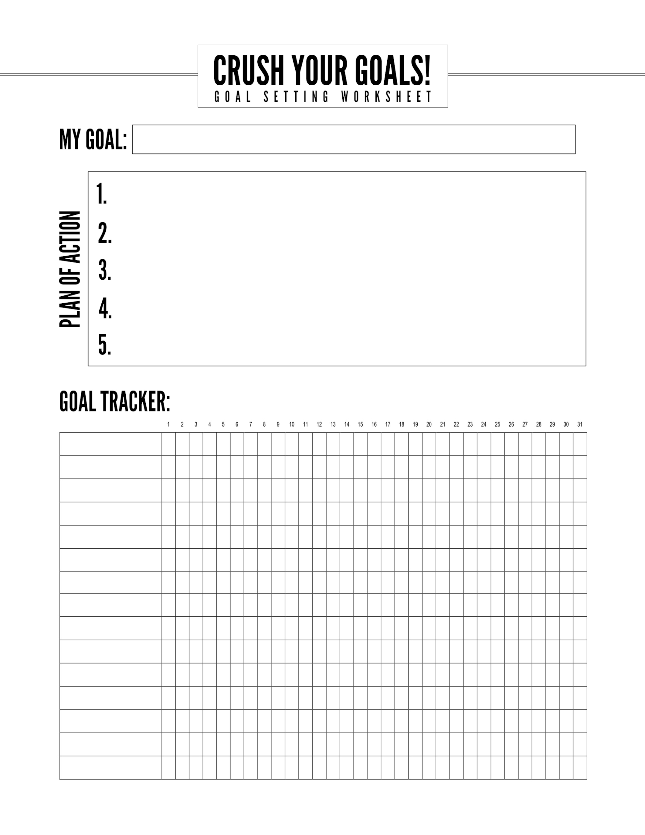 Sin Contain Troubled Printable Goal Tracker Template Collection 