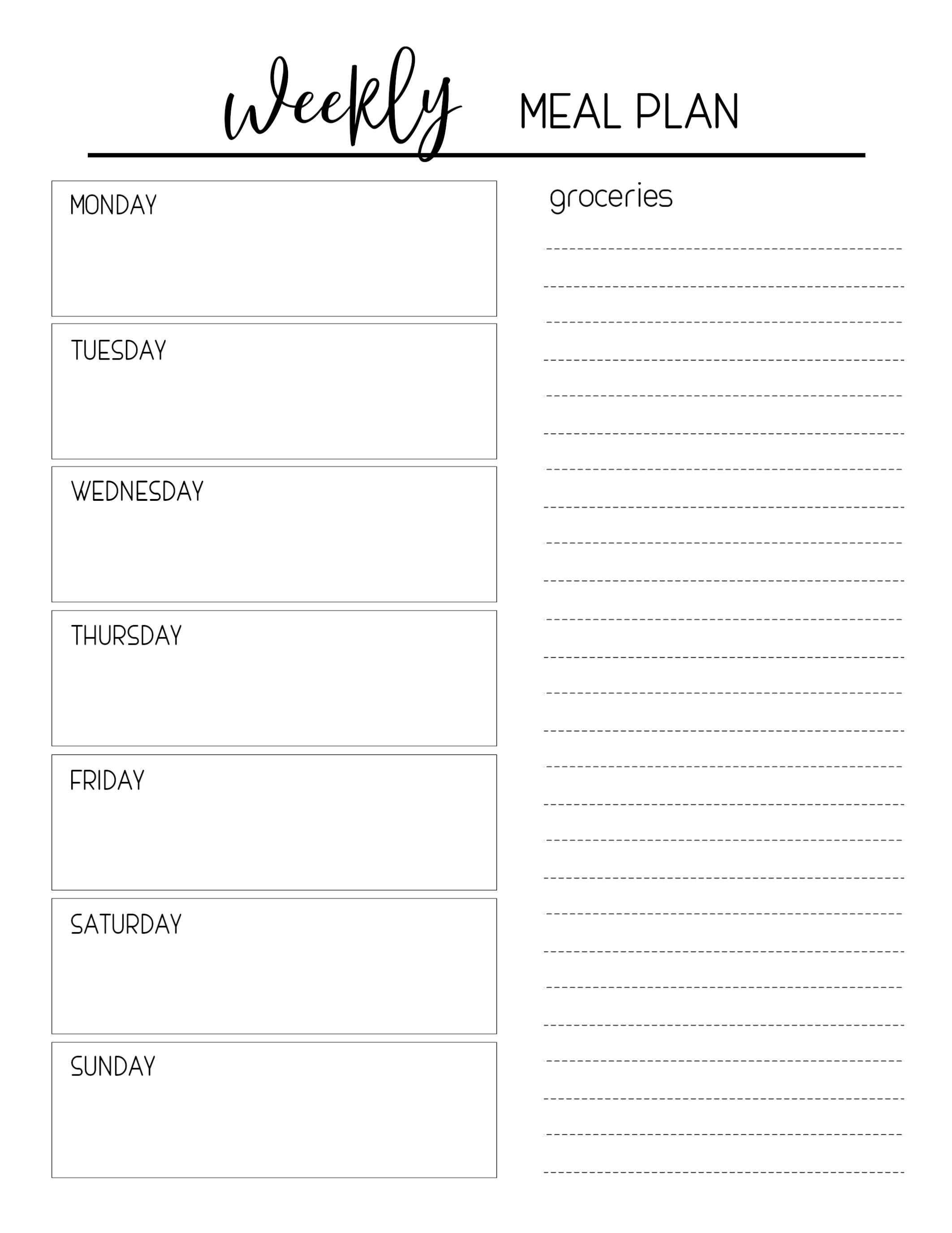 Fillable and Printable Meal Plan Meal Planner Template Instant Digital