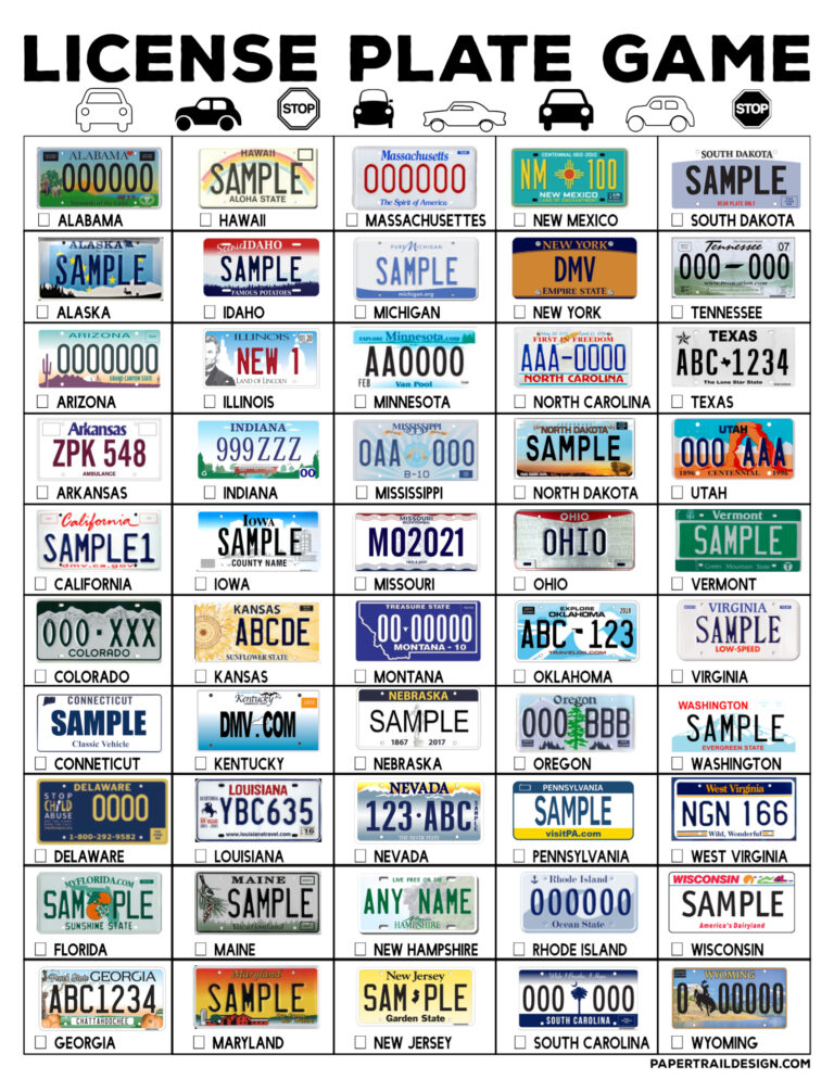 Road Trip License Plate Game Printable Paper Trail Design