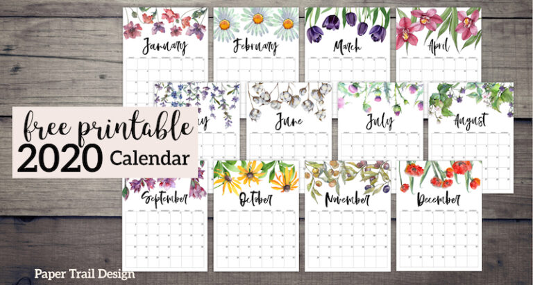 Calendar 2020 Printable One Page - Paper Trail Design