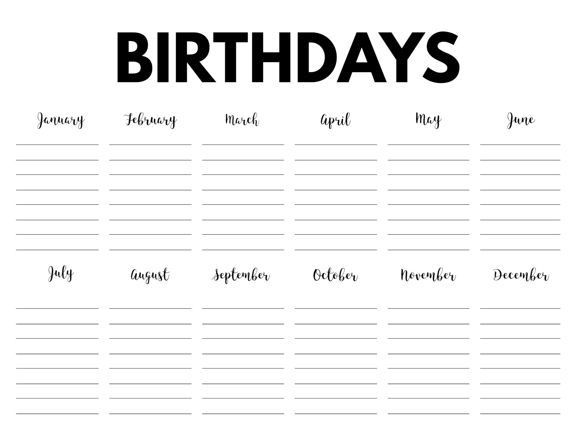 Free Printable Birthday Calendar Pdf