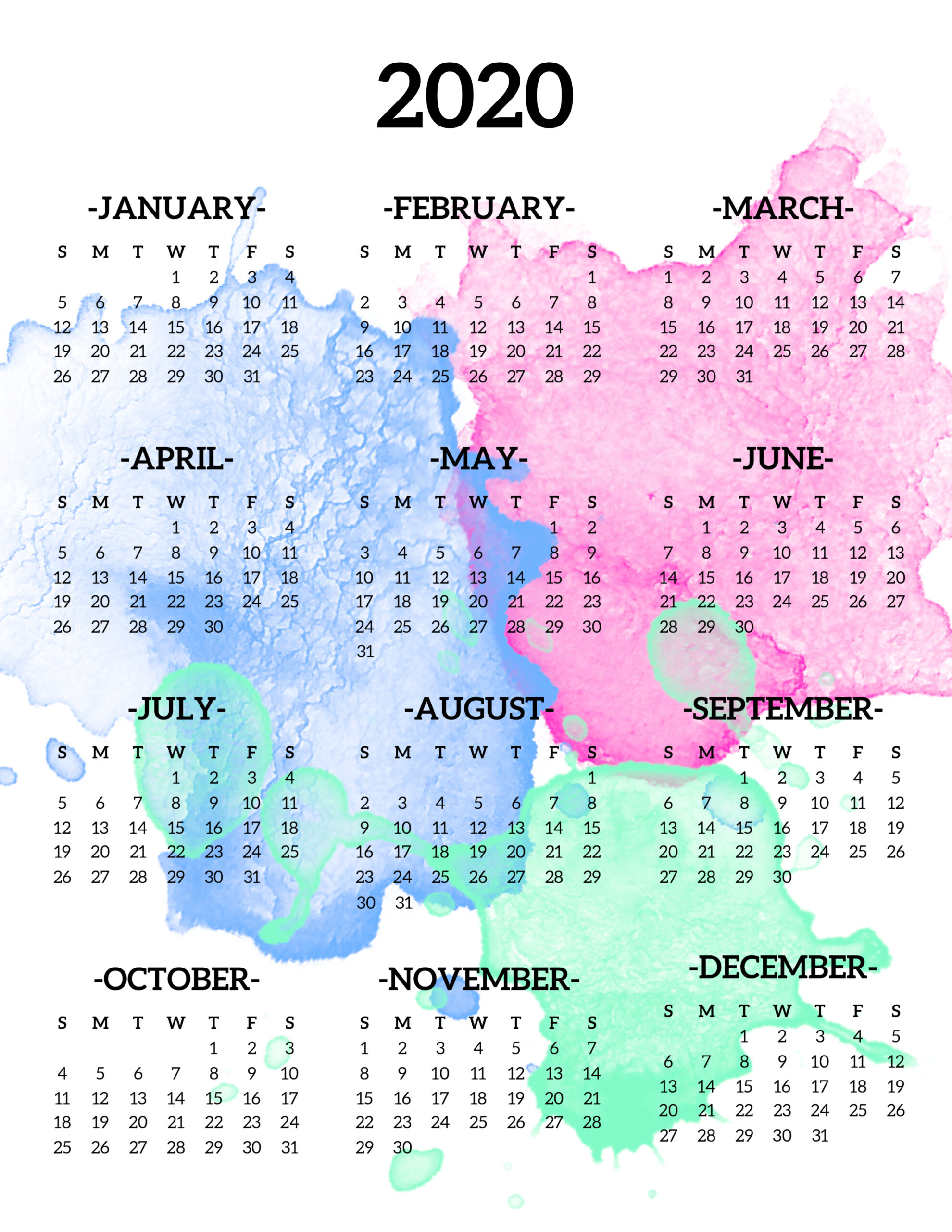 Calendar 2020 Printable E Page Paper Trail Design