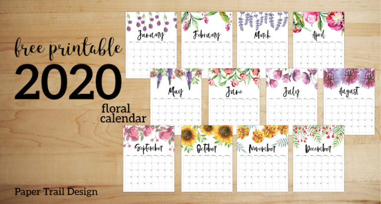 Free Printable Calendar 2020 - Floral - Paper Trail Design