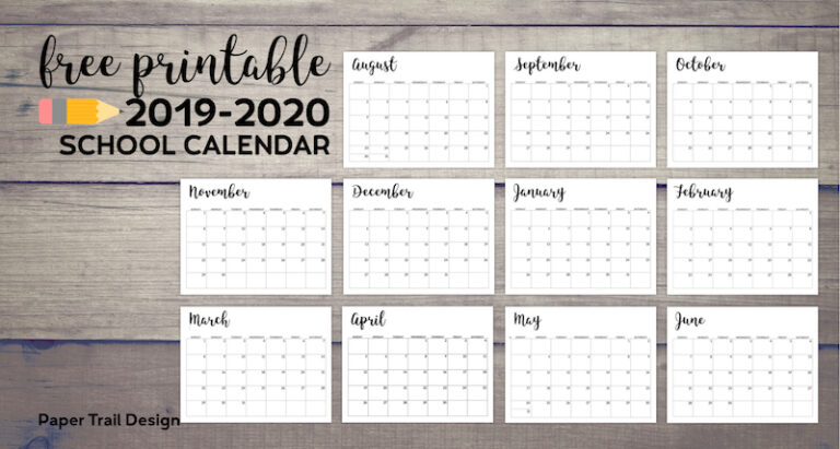 2019-2020 Printable School Calendar - Paper Trail Design