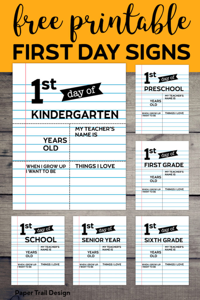 Editable First Day of School Signs - Notebook Paper - Paper Trail Design