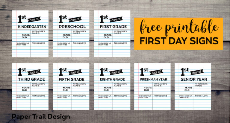 9 Free Printable First Day of School Signs For All Grades - Paper Trail ...