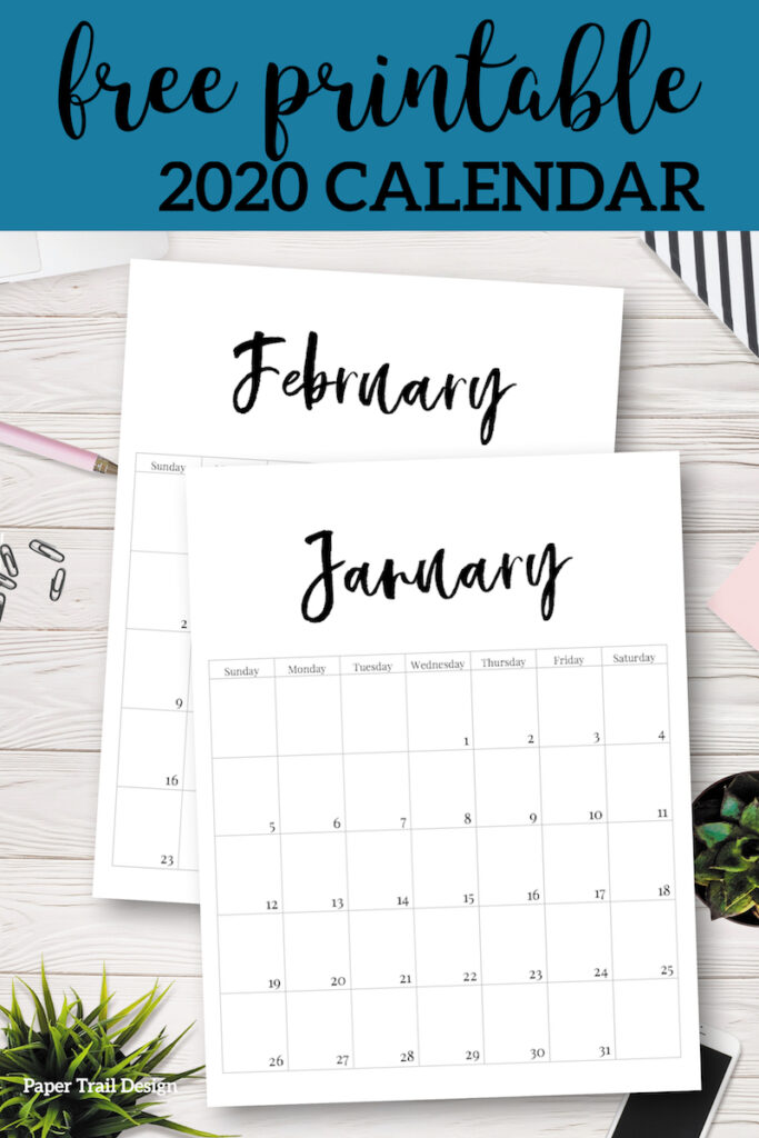 Free Printable 2020 Calendar Template Pages - Paper Trail Design