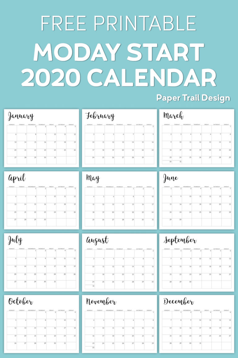 Free Printable 2020 Calendar - Monday Start - Paper Trail Design