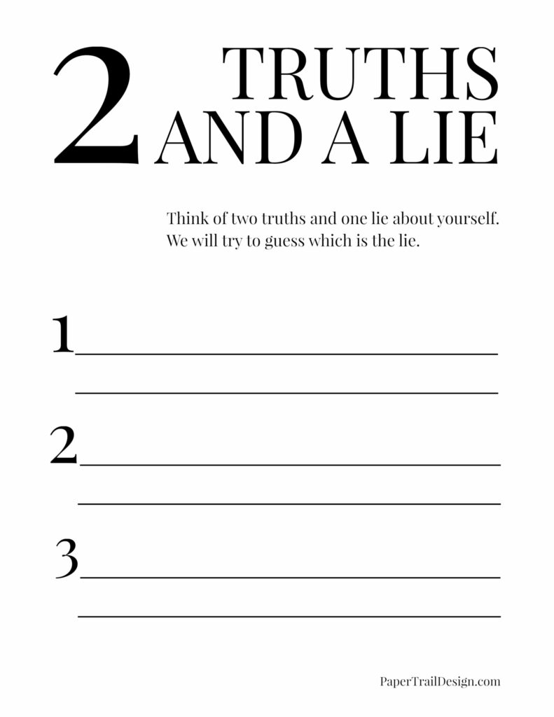 Two Truths And A Lie Game Free Printable Paper Trail Design