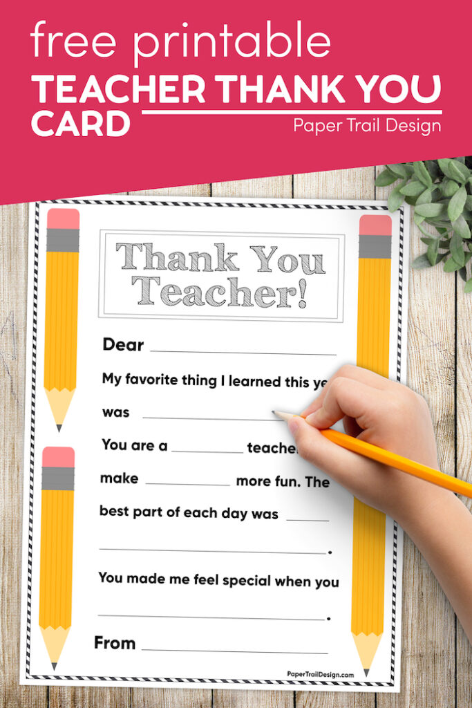 Free Printable Thank You Card {Teacher} - Paper Trail Design