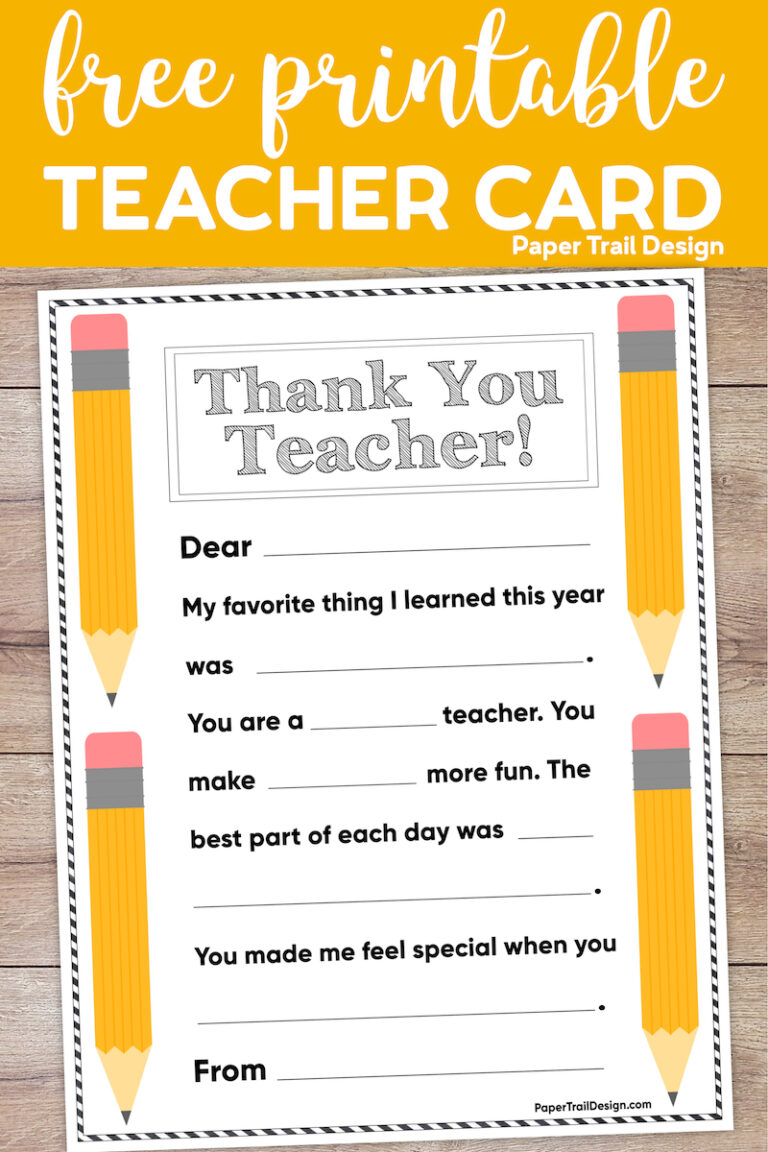 Free Printable Thank You Card {teacher} - Paper Trail Design