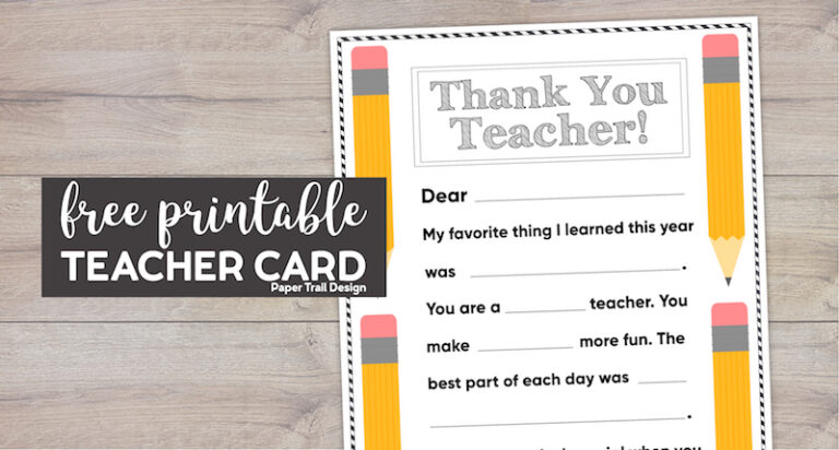 Free Printable Thank You Card {Teacher} - Paper Trail Design