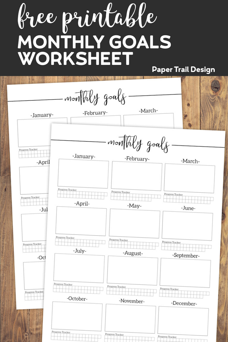 Monthly Goal Setting Worksheet with Progress Tracker - Paper Trail Design