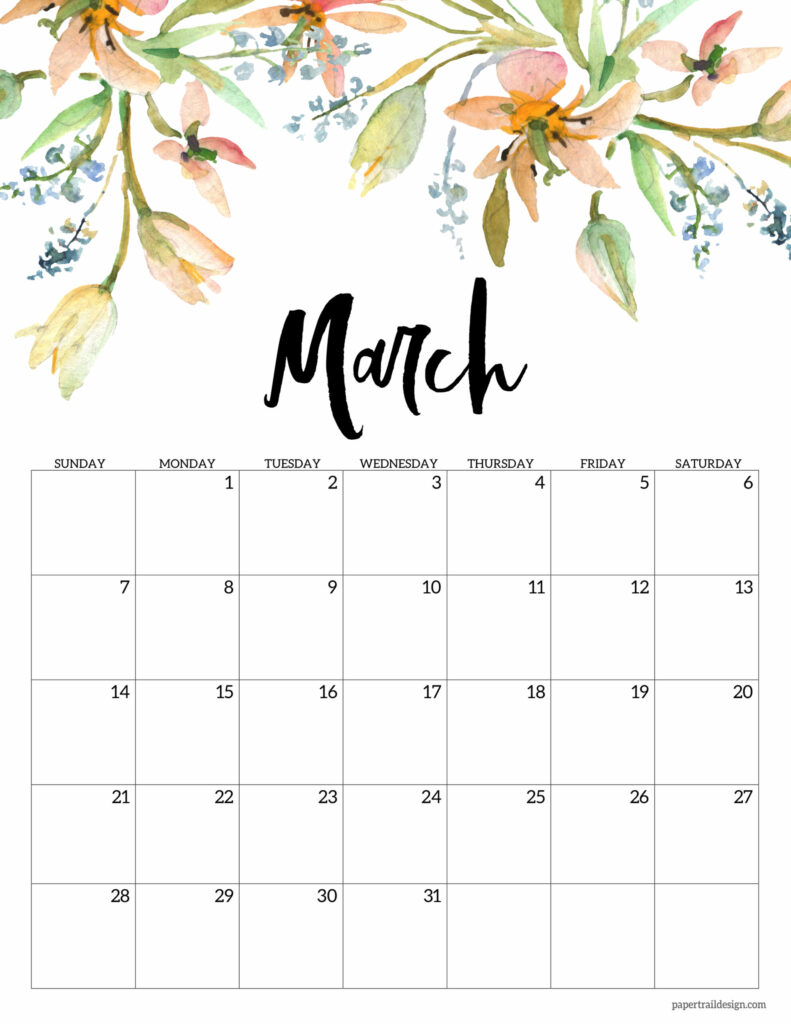 Free Printable 2021 Floral Calendar - Paper Trail Design