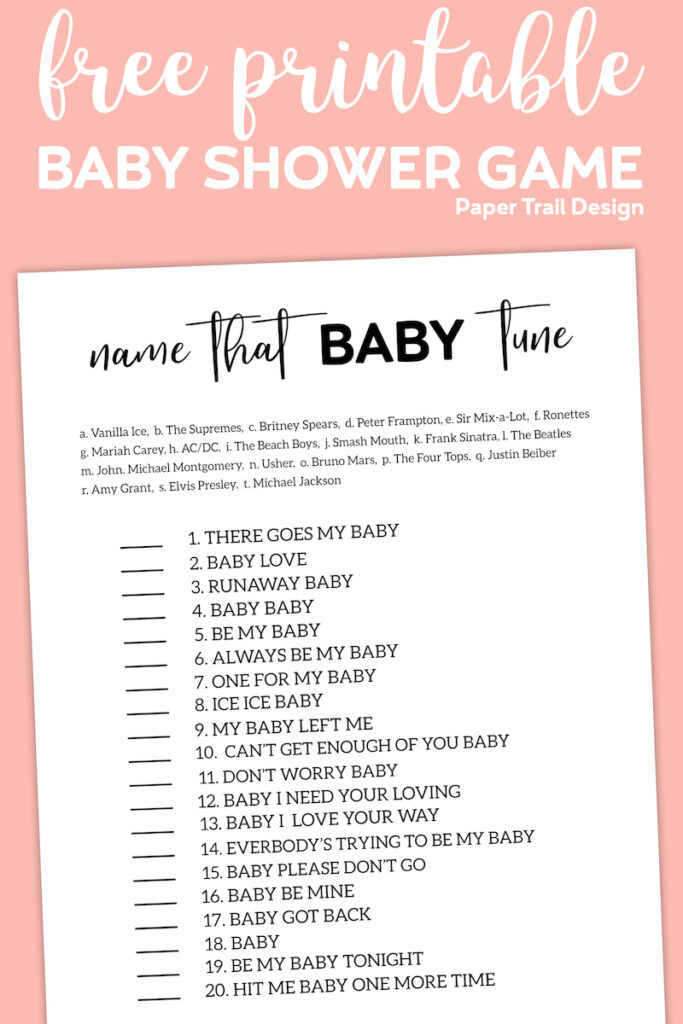 Name That Tune Baby Shower Game - Paper Trail Design