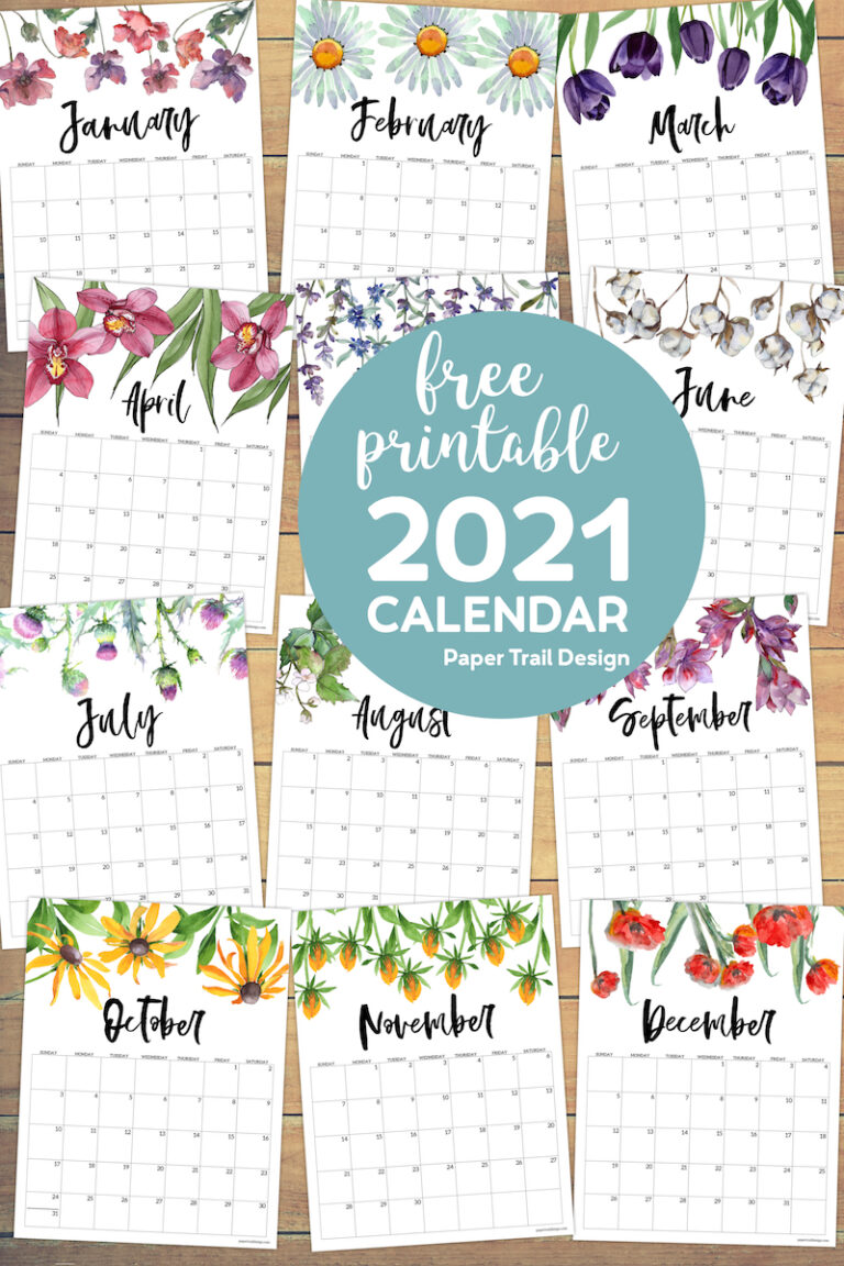 2021 Free Printable Calendar - Floral - Paper Trail Design