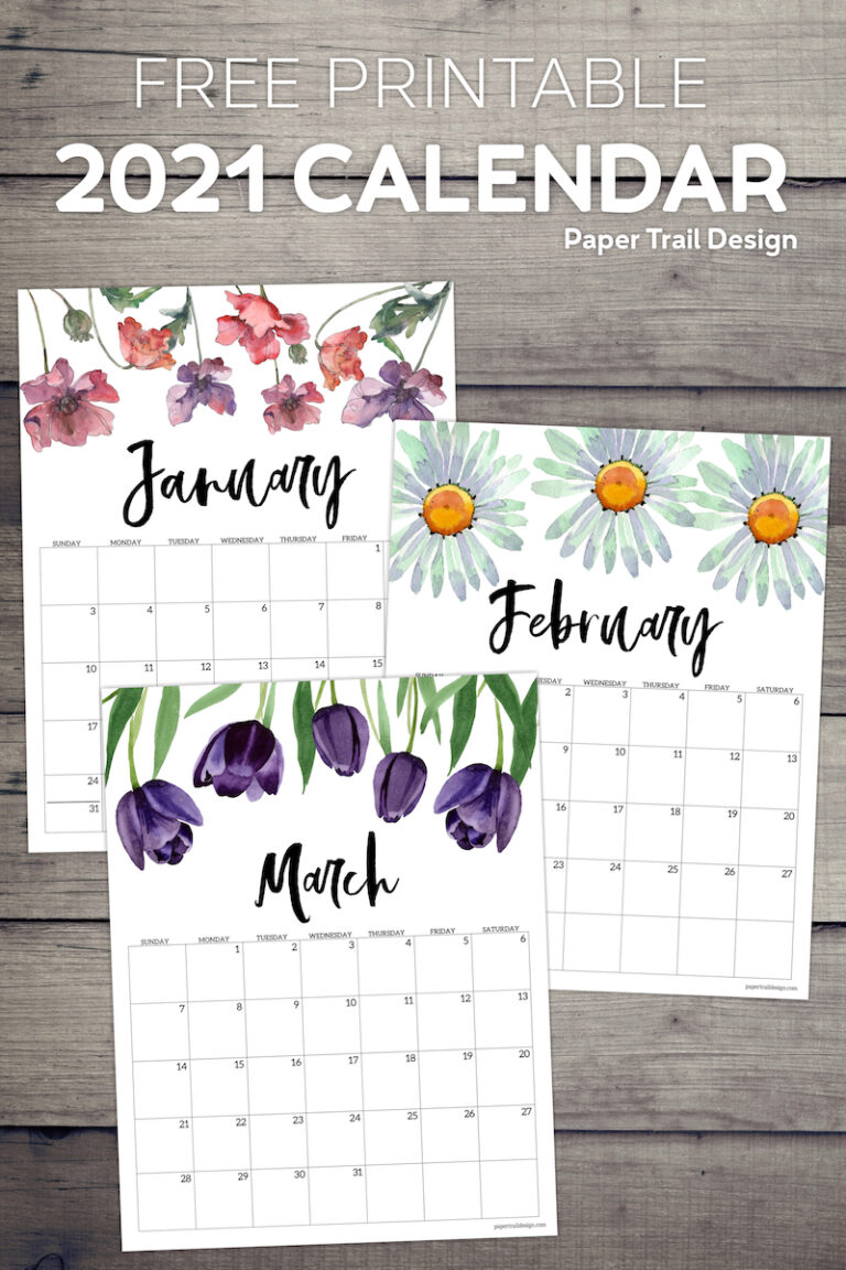 2021 Free Printable Calendar - Floral - Paper Trail Design