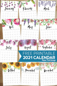 Free Printable Calendar 2021 - Floral - Paper Trail Design