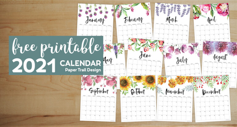 Free Printable Calendar 2021 - Floral - Paper Trail Design