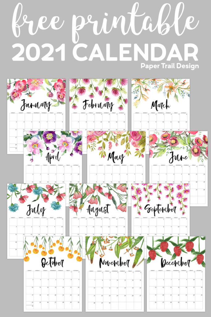 Free Printable 2021 Floral Calendar - Paper Trail Design