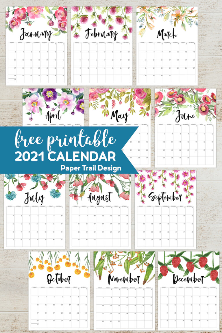 Free Printable 2021 Floral Calendar - Paper Trail Design