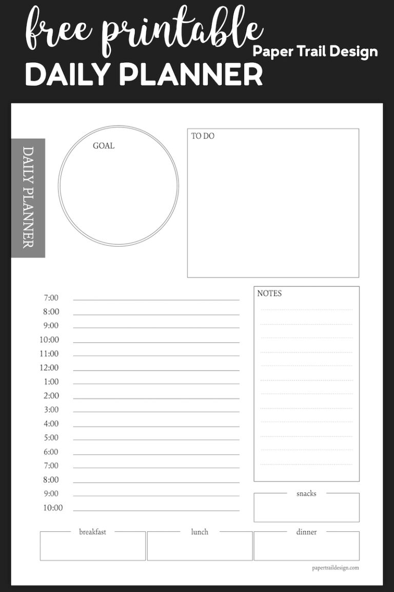 Free Daily Planner Printable Template - Paper Trail Design