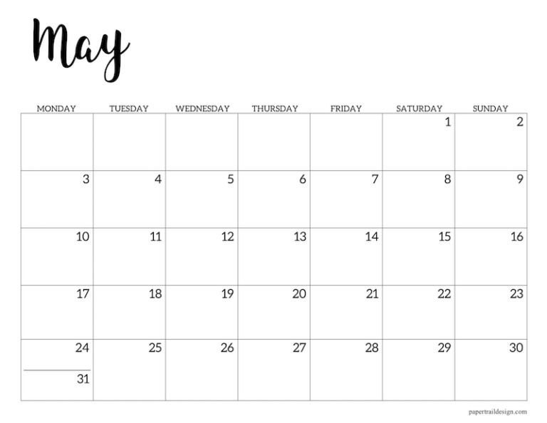 Free Printable 2021 Calendar - Monday Start - Paper Trail Design