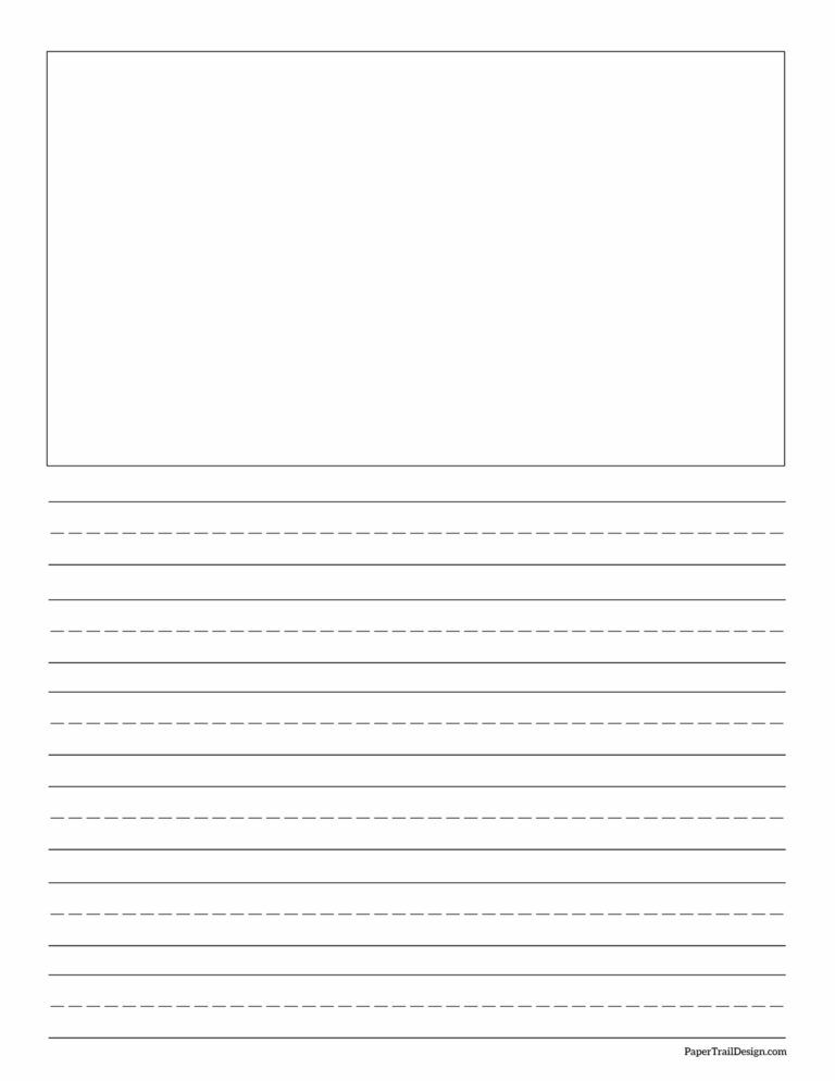 Free Printable Lined Writing Paper with Drawing Box - Paper Trail Design