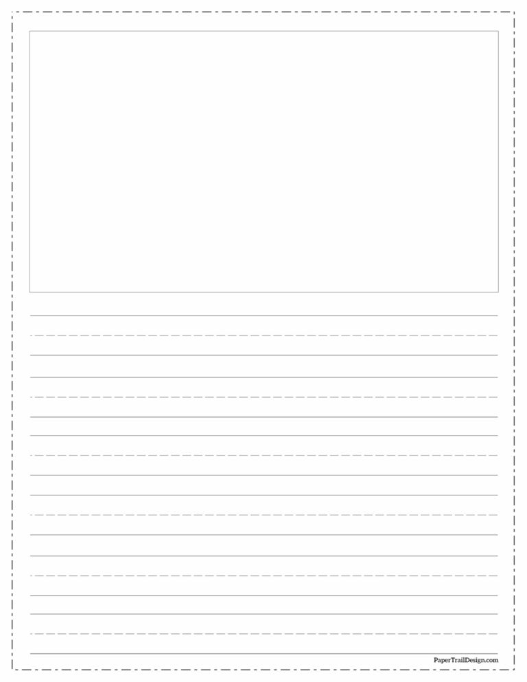 Free Printable Lined Writing Paper with Drawing Box - Paper Trail Design