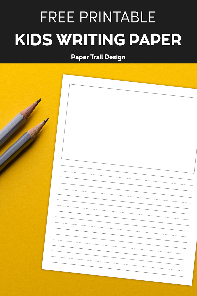 free printable lined writing paper with drawing box paper trail design