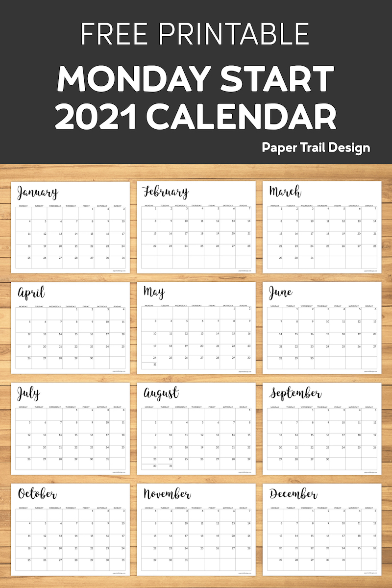 Free Printable 2021 Calendar - Monday Start - Paper Trail Design