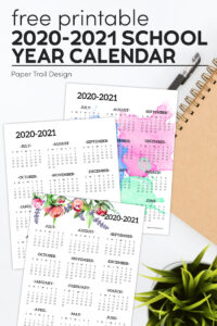 2020-2021 School Year Calendar Free Printable - Paper Trail Design