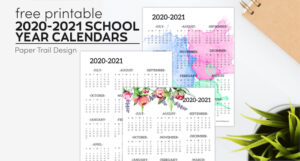 2020-2021 School Year Calendar Free Printable - Paper Trail Design